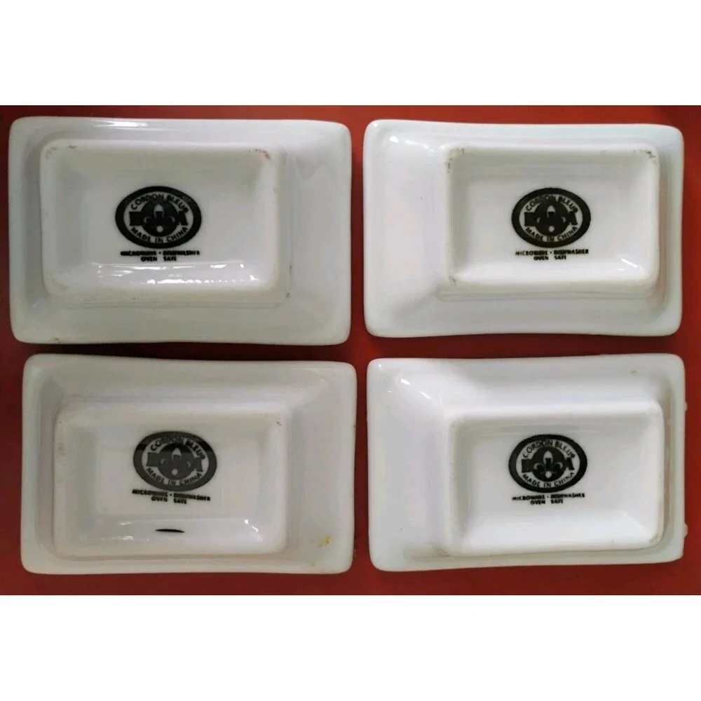 BIA Cordon Bleu White Ceramic Rectangular Soy Sauce Tasting Dishes Set of 4